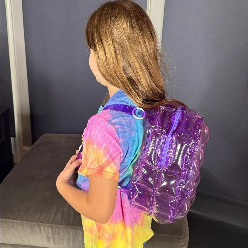 Purple Inflatable Bubble Backpack Zipper Closure One Size NEW